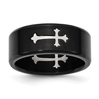 Chisel Stainless Steel Brushed Black IP-plated Band with Cross 9mm view 1