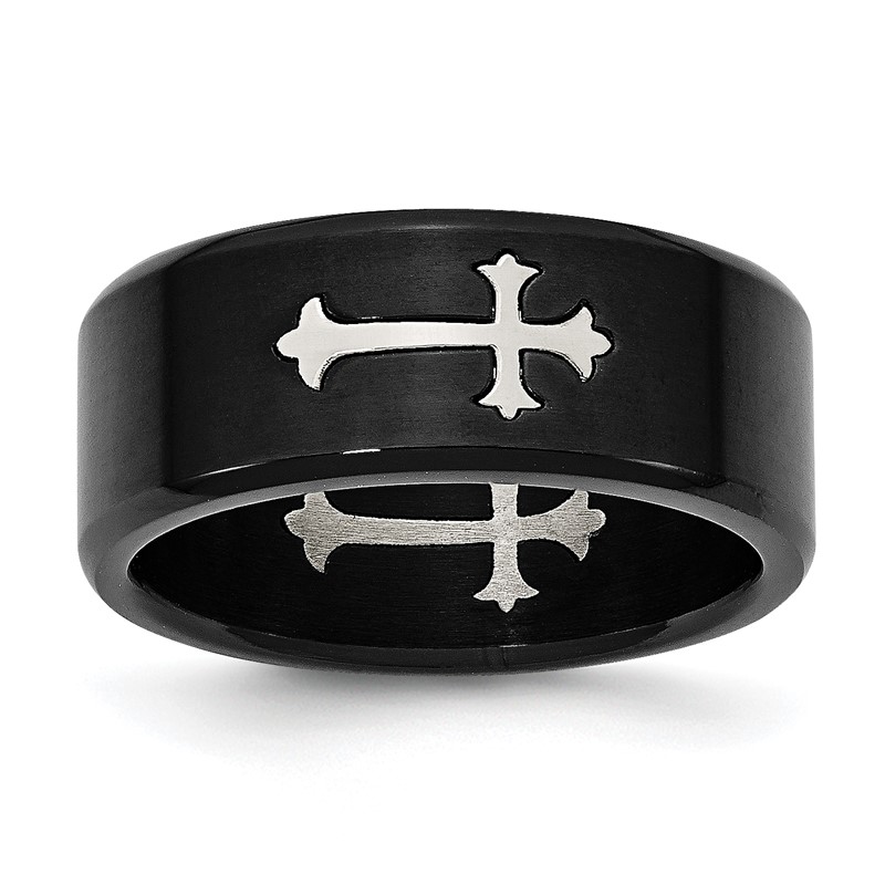 Chisel Stainless Steel Brushed Black IP-plated with Cross 9mm Band