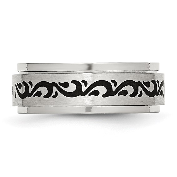 Chisel Stainless Steel Brushed and Polished Enamel Rotating Swirl Design 8mm Band