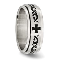 Chisel Stainless Steel Brushed and Polished Enamel Rotating Swirl Design 8mm Band view 5