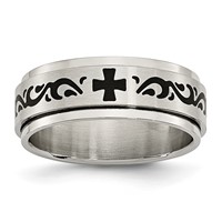 Chisel Stainless Steel Brushed and Polished Enamel Rotating Swirl Design 8mm Band view 1