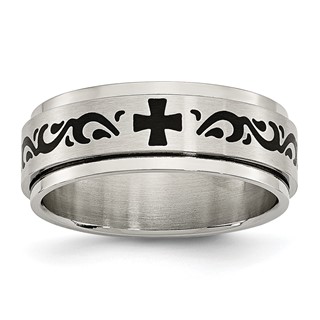 Chisel Stainless Steel Brushed and Polished Enamel Rotating Swirl Design 8mm Band