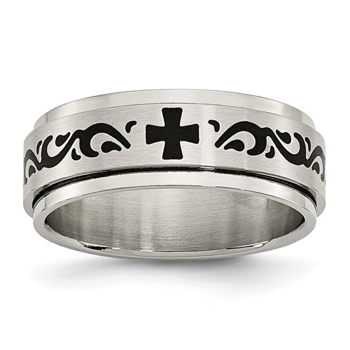Chisel Stainless Steel Brushed and Polished Enamel Rotating Swirl Design 8mm Band