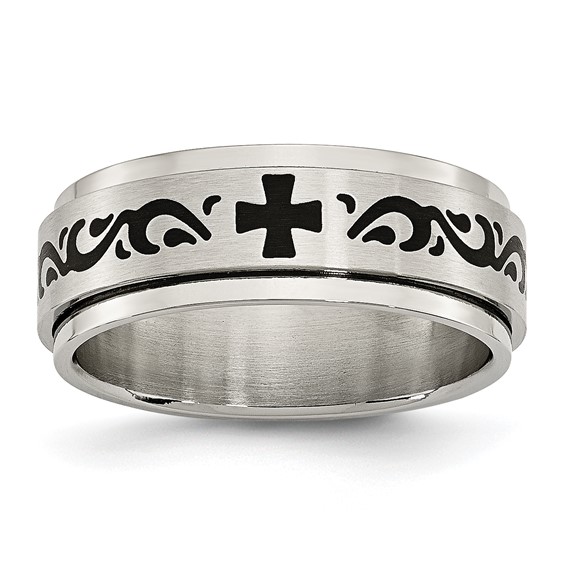 Chisel Stainless Steel Brushed and Polished Enamel Rotating Swirl Design 8mm Band