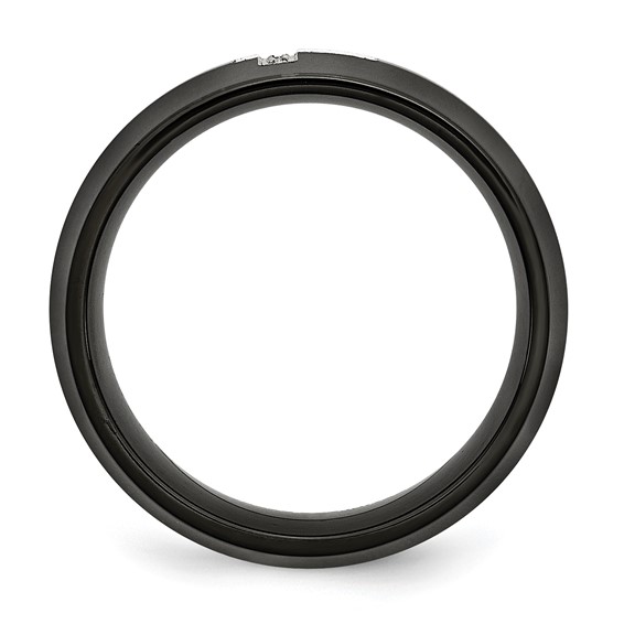 Chisel Stainless Steel Polished Black IP-plated 2pt Diamond Cross 8mm Band