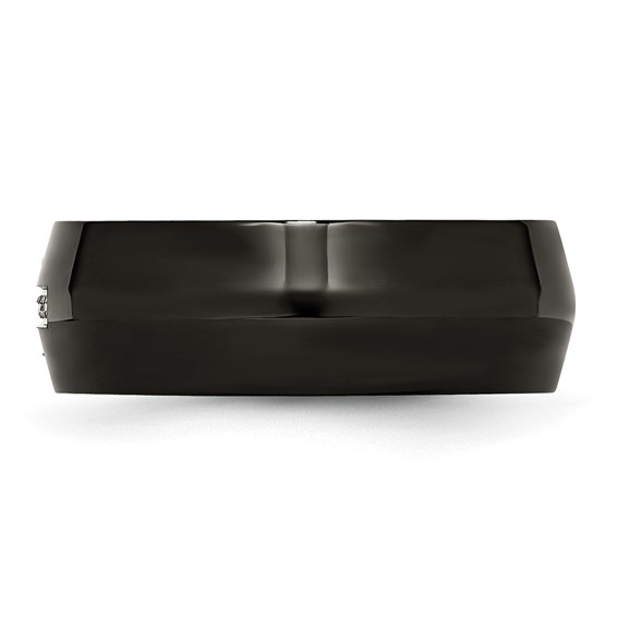 Chisel Stainless Steel Polished Black IP-plated 2pt Diamond Cross 8mm Band