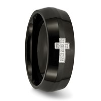 Chisel Stainless Steel Polished Black IP-plated 2pt Diamond Cross 8mm Band view 5