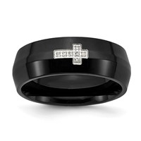 Chisel Stainless Steel Polished Black IP-plated 2pt Diamond Cross 8mm Band view 1