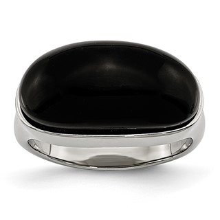 Stainless Steel Black Glass Ring