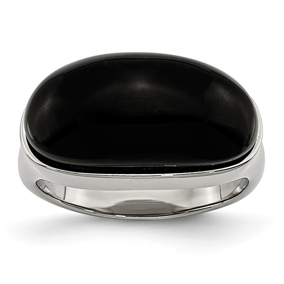 Stainless Steel Black Glass Ring