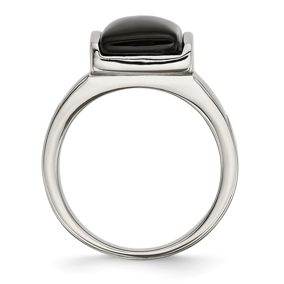 Stainless Steel Black Glass Ring
