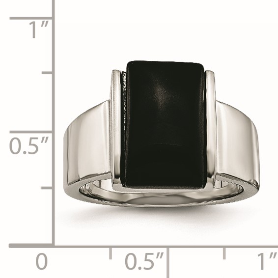 Stainless Steel Black Glass Ring