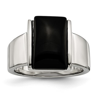 Stainless Steel Black Glass Ring