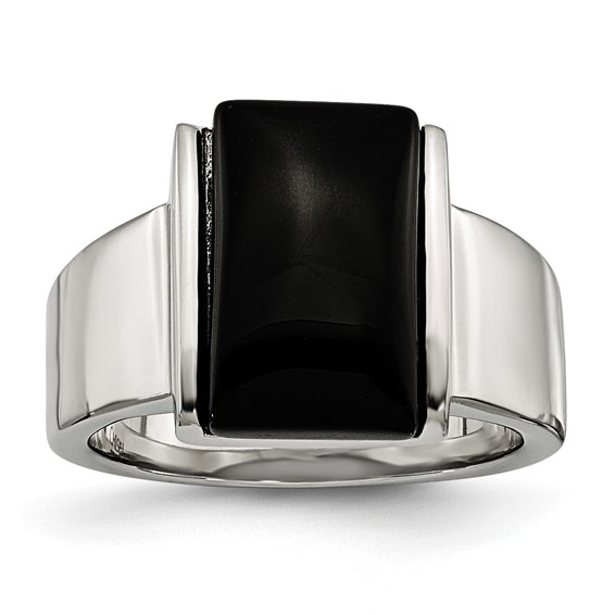 Stainless Steel Black Glass Ring