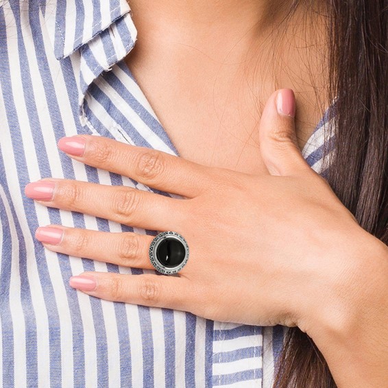 Stainless Steel Black Glass w/Textured Edge Ring