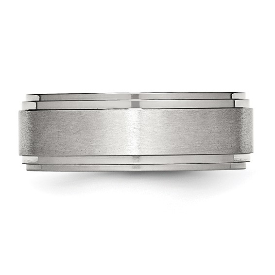 Chisel Stainless Steel Polished with Brushed Center 8mm Ridged Edge Band
