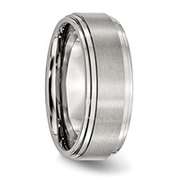 Chisel Stainless Steel Polished Band with Brushed Center 8mm Ridged Edge view 4