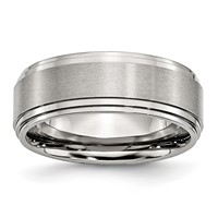 Chisel Stainless Steel Polished Band with Brushed Center 8mm Ridged Edge view 1