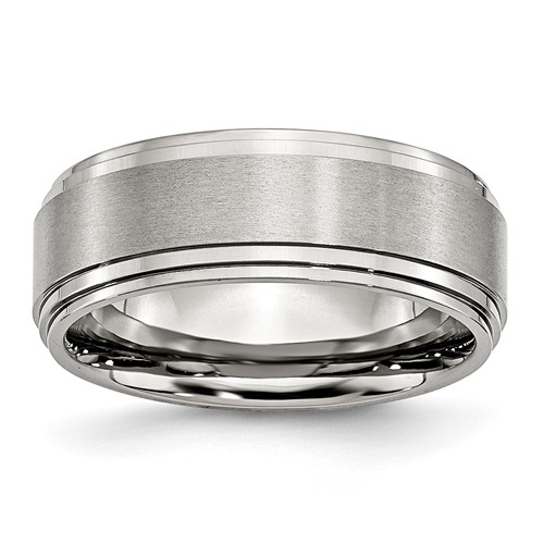 Chisel Stainless Steel Polished Band with Brushed Center 8mm Ridged Edge