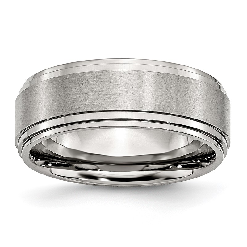 Chisel Stainless Steel Polished with Brushed Center 8mm Ridged Edge Band