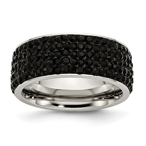 Chisel Stainless Steel Polished Band with Black Crystal 9mm