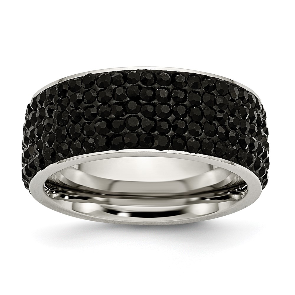Stainless Steel Polished w/Black Crystal 9mm Band