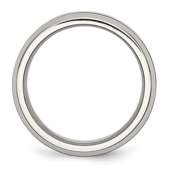 Chisel Stainless Steel Base with Polished Black Ceramic Center Beveled Band