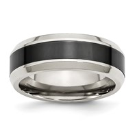 Chisel Stainless Steel Base Band with Polished Black Ceramic Center Beveled view 1