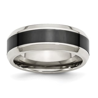Chisel Stainless Steel Base with Polished Black Ceramic Center Beveled Band