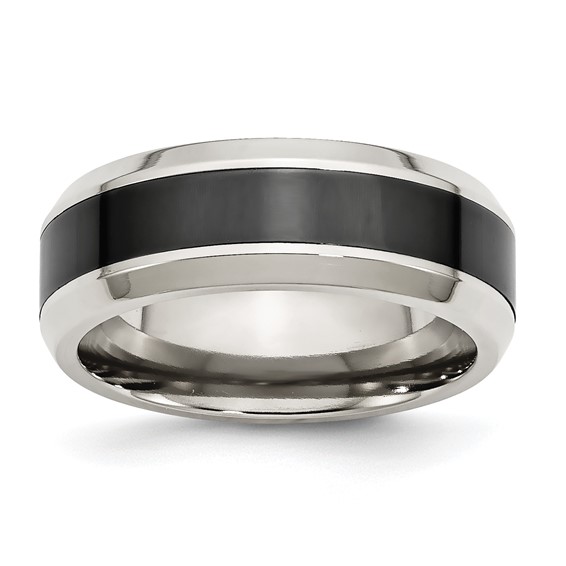Chisel Stainless Steel Base with Polished Black Ceramic Center Beveled Band