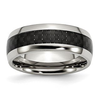 Chisel Stainless Steel Polished with Black Carbon Fiber Inlay 8mm Band