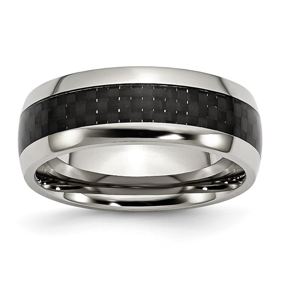 Chisel Stainless Steel Polished with Black Carbon Fiber Inlay 8mm Band