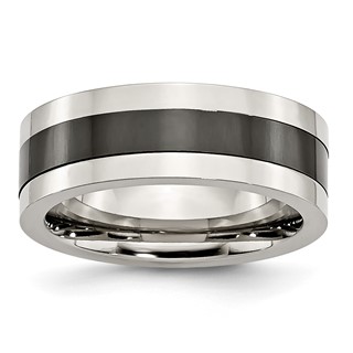 Stainless Steel Base with Polished Black Ceramic Center Band
