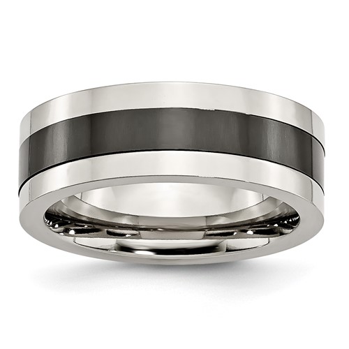 Stainless Steel Base Band with Polished Black Ceramic Center
