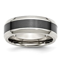 Chisel Stainless Steel Base Band with Brushed Black Ceramic Center Beveled view 1