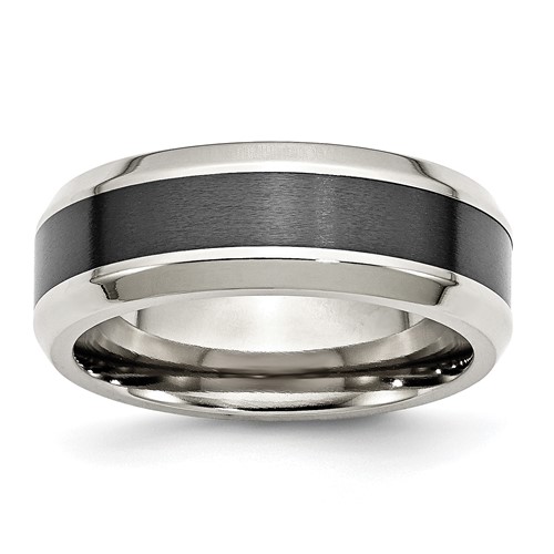 Chisel Stainless Steel Base Band with Brushed Black Ceramic Center Beveled