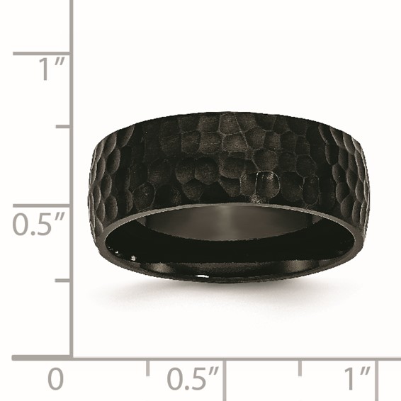 Chisel Stainless Steel Hammered Black IP-plated 8mm Band