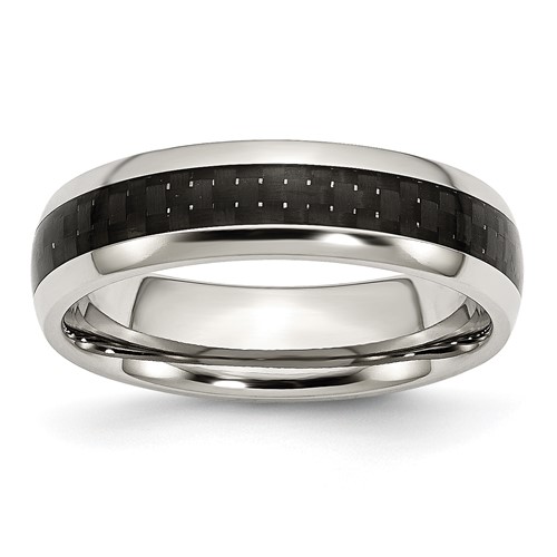 Chisel Stainless Steel Polished Band with Black Carbon Fiber Inlay 6mm