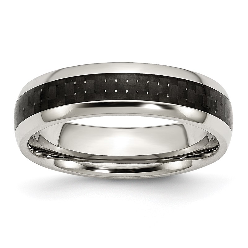 Chisel Stainless Steel Polished with Black Carbon Fiber Inlay 6mm Band