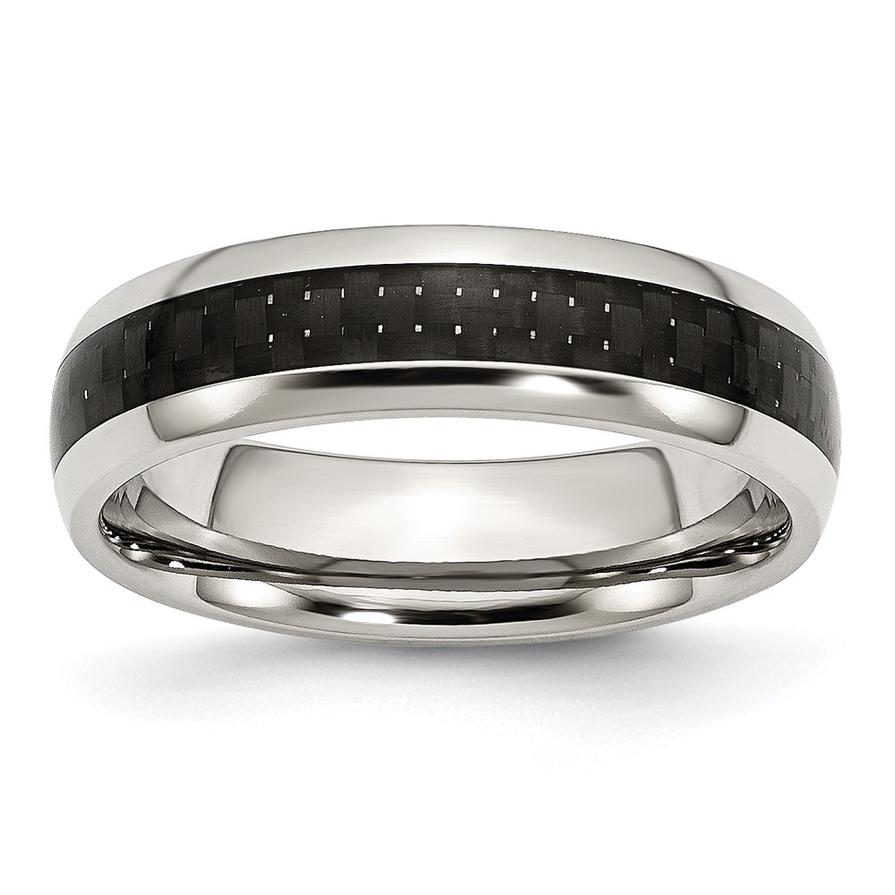 Stainless Steel Polished w/ Black Carbon Fiber Inlay 6mm Band