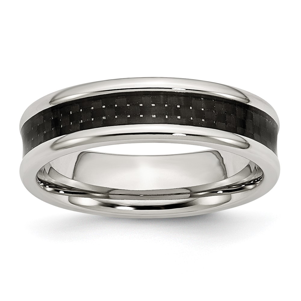 Chisel Stainless Steel Polished Band with Black Carbon Fiber Inlay 6mm