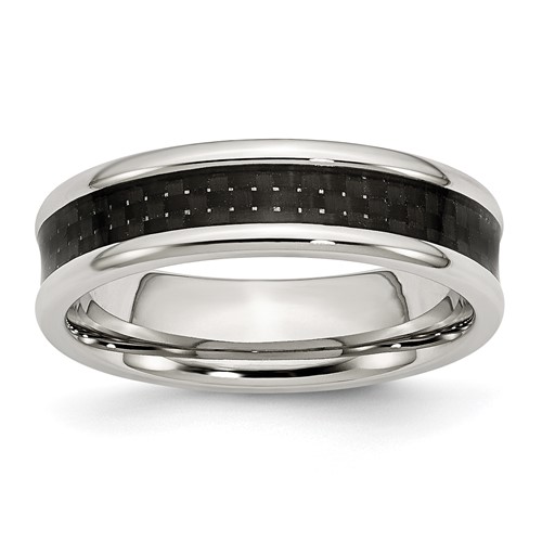 Chisel Stainless Steel Polished Band with Black Carbon Fiber Inlay 6mm
