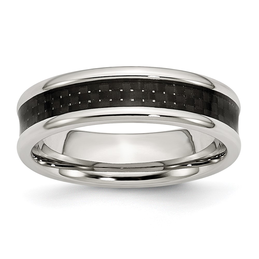 Stainless Steel Polished w/Black Carbon Fiber Inlay 6mm Band