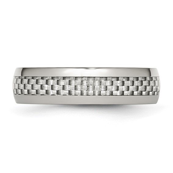 Chisel Stainless Steel Polished with Grey Carbon Fiber Inlay 6mm Band