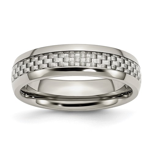 Chisel Stainless Steel Polished Band with Grey Carbon Fiber Inlay 6mm