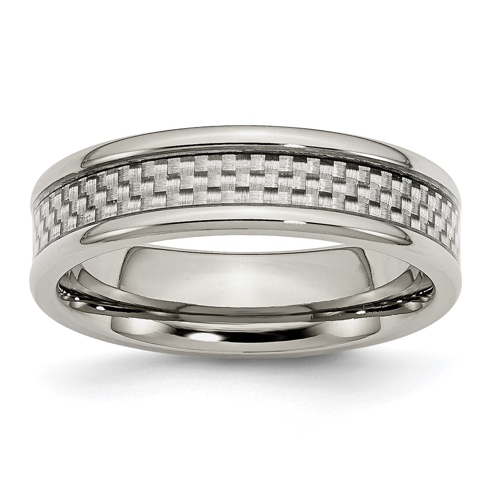 Stainless Steel Polished Band with Grey Carbon Fiber Inlay 6mm