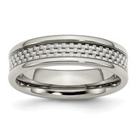 Stainless Steel Polished Band with Grey Carbon Fiber Inlay 6mm view 1