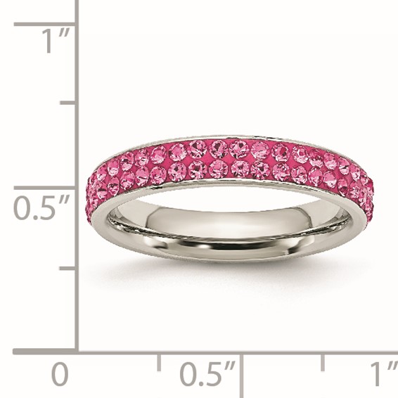 Stainless Steel 4mm Polished Pink Crystal Ring