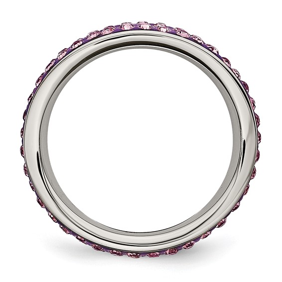 Stainless Steel 4mm Polished Light Purple Crystal Wavy Ring