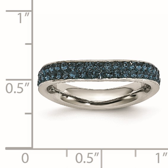 Stainless Steel 4mm Polished Blue Crystal Wavy Ring